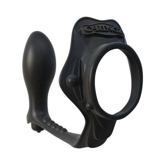 Pipedream Fantasy C-Ringz Rock Hard Ass-Gasm Vibrating Silicone Cockring With Anal Plug Black1