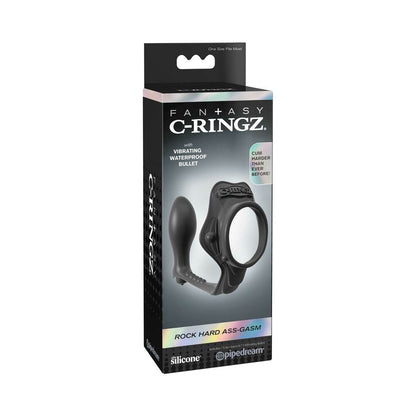 Pipedream Fantasy C-Ringz Rock Hard Ass-Gasm Vibrating Silicone Cockring With Anal Plug Black 