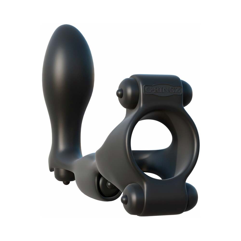 Pipedream Fantasy C-Ringz Ultimate Ass-Gasm Vibrating Silicone Cockring With Anal Plug Black1