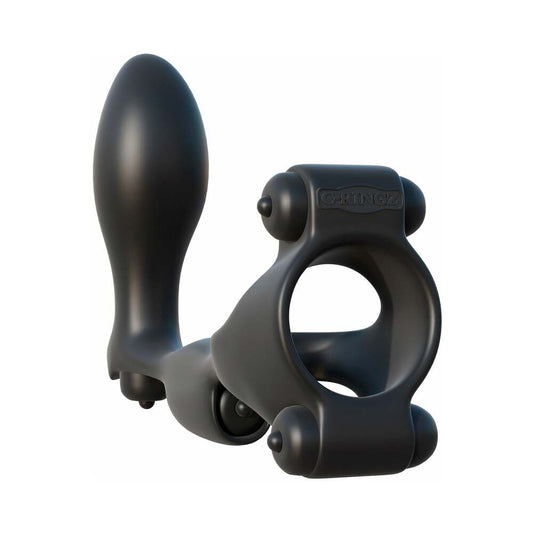 Pipedream Fantasy C-Ringz Ultimate Ass-Gasm Vibrating Silicone Cockring With Anal Plug Black1
