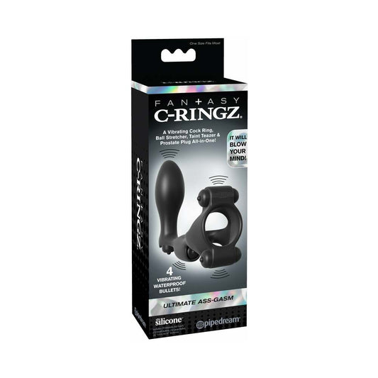 Pipedream Fantasy C-Ringz Ultimate Ass-Gasm Vibrating Silicone Cockring With Anal Plug Black 