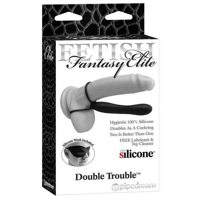 Pipedream Fetish Fantasy Elite Double Trouble 6 in. Silicone Dual-Entry Strap-On Dildo Black 