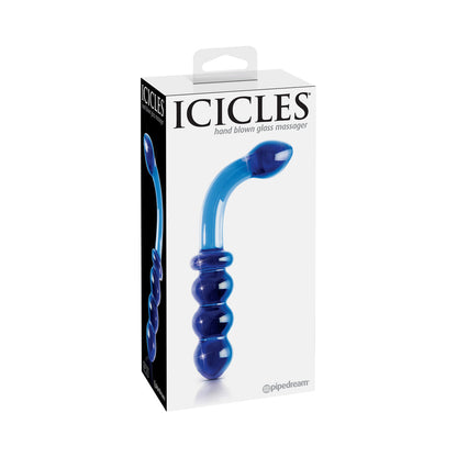 Pipedream Icicles No. 31 Curved Beaded 7.25 in. Dual-Ended Glass Dildo Blue 