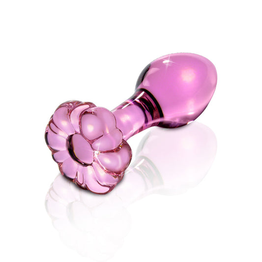Pipedream Icicles No. 48 Glass 3.5 in. Anal Plug With Flower Base Pink 1