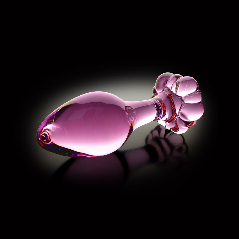 Pipedream Icicles No. 48 Glass 3.5 in. Anal Plug With Flower Base Pink 3