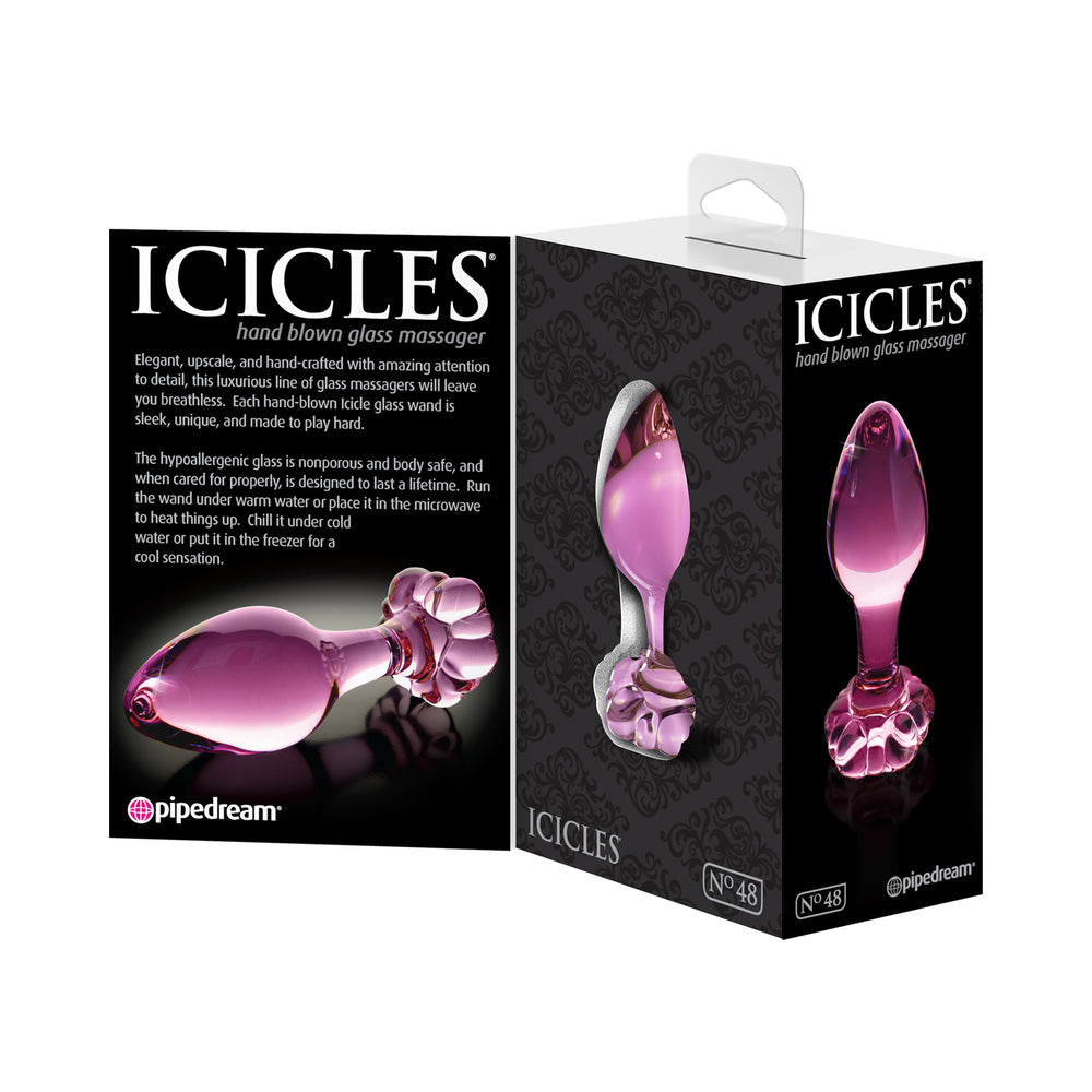 Pipedream Icicles No. 48 Glass 3.5 in. Anal Plug With Flower Base Pink 4