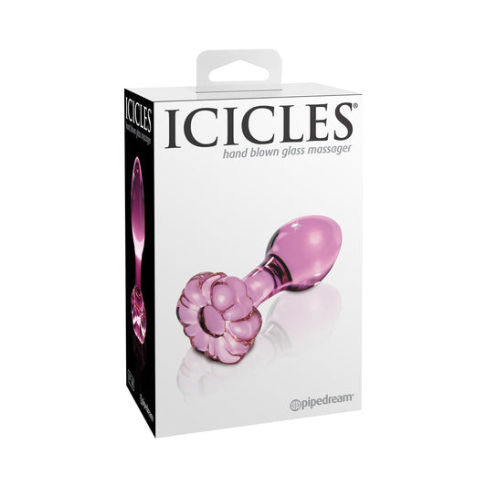 Pipedream Icicles No. 48 Glass 3.5 in. Anal Plug With Flower Base Pink 
