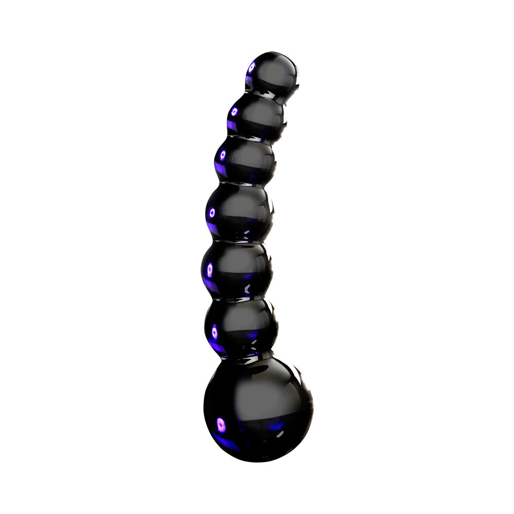 Pipedream Icicles No. 66 Curved Beaded 4.75 in. Glass Dildo Black 1