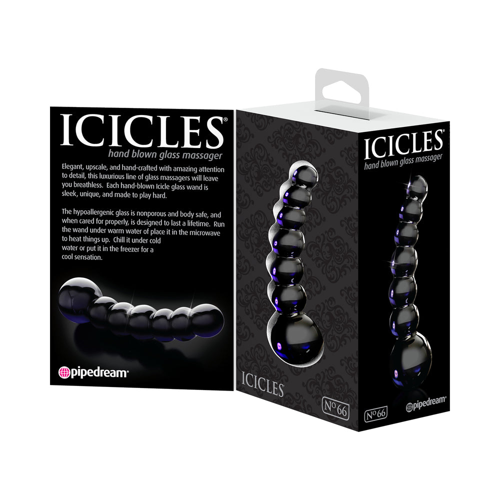Pipedream Icicles No. 66 Curved Beaded 4.75 in. Glass Dildo Black 3