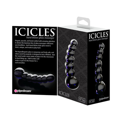 Pipedream Icicles No. 66 Curved Beaded 4.75 in. Glass Dildo Black 3
