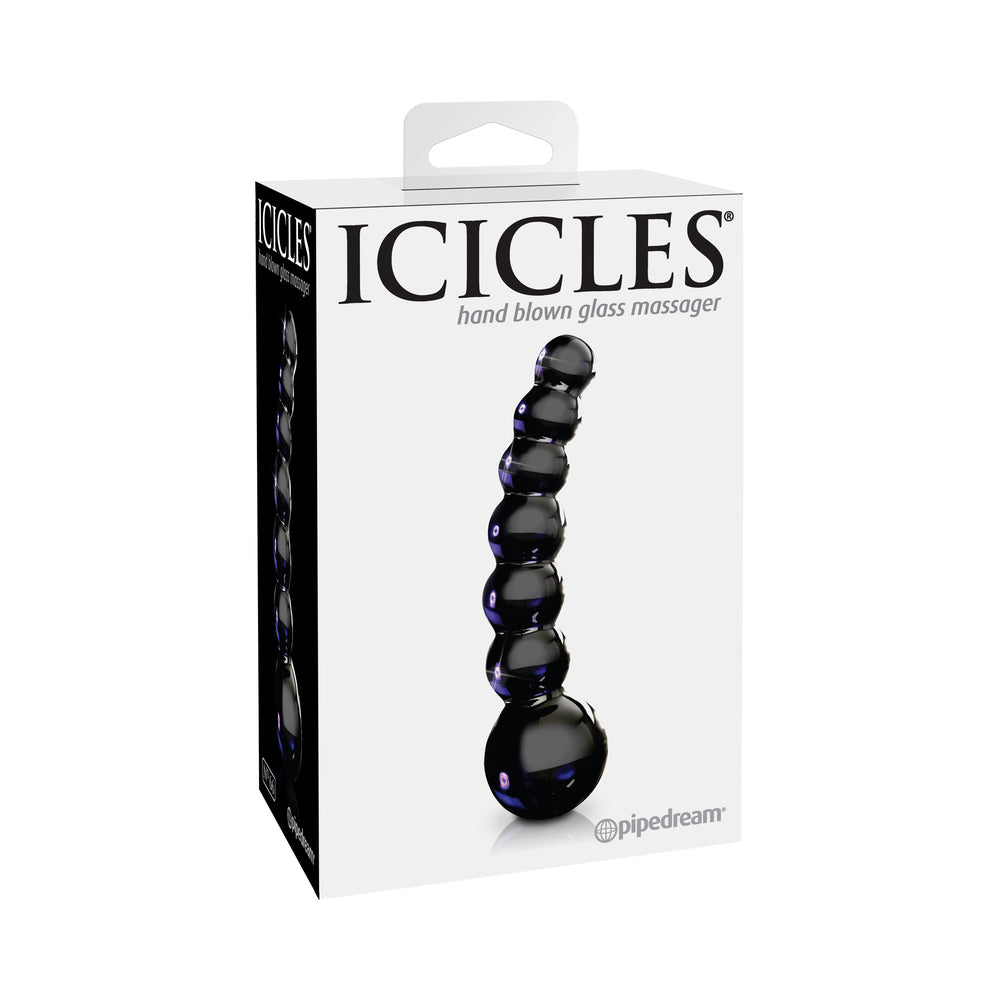 Pipedream Icicles No. 66 Curved Beaded 4.75 in. Glass Dildo Black 