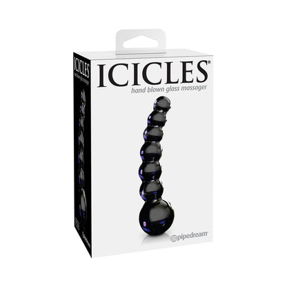 Pipedream Icicles No. 66 Curved Beaded 4.75 in. Glass Dildo Black 