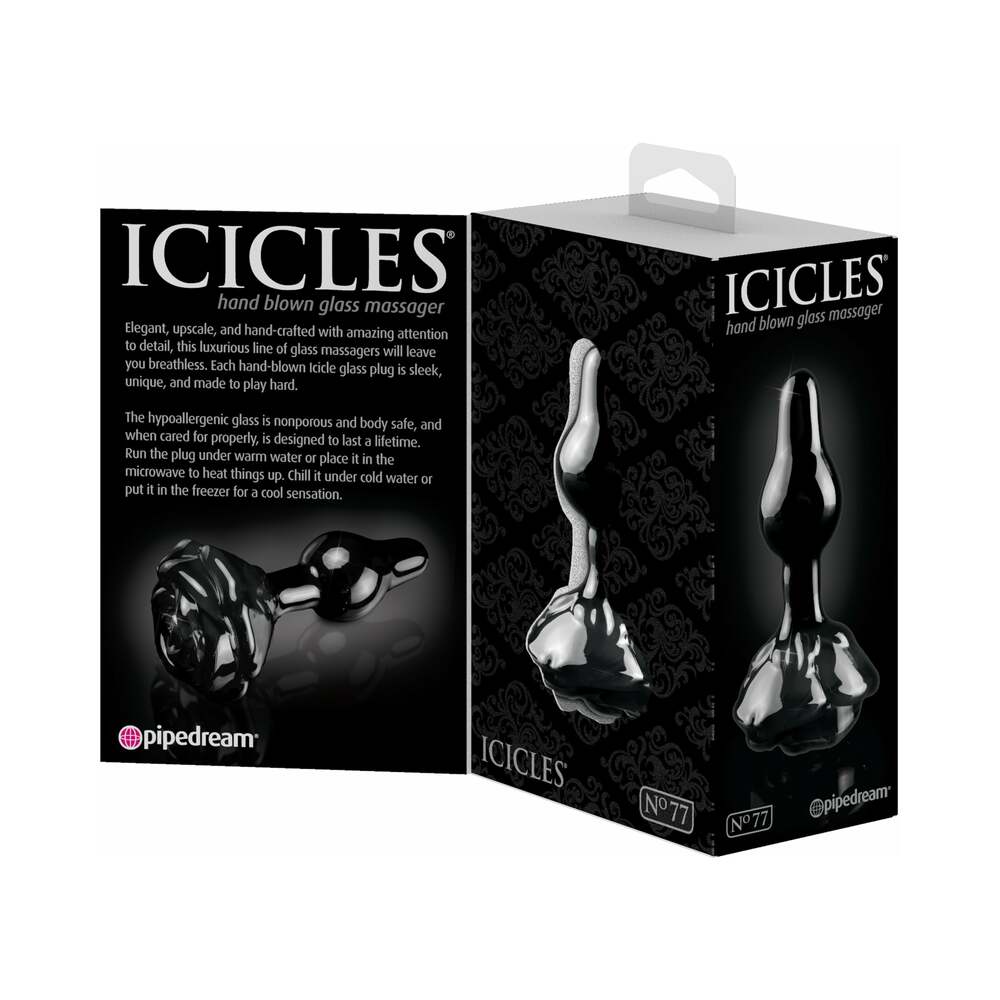 Pipedream Icicles No. 77 Glass Anal Plug With Rose Base Black 2