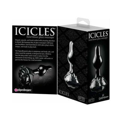 Pipedream Icicles No. 77 Glass Anal Plug With Rose Base Black 2