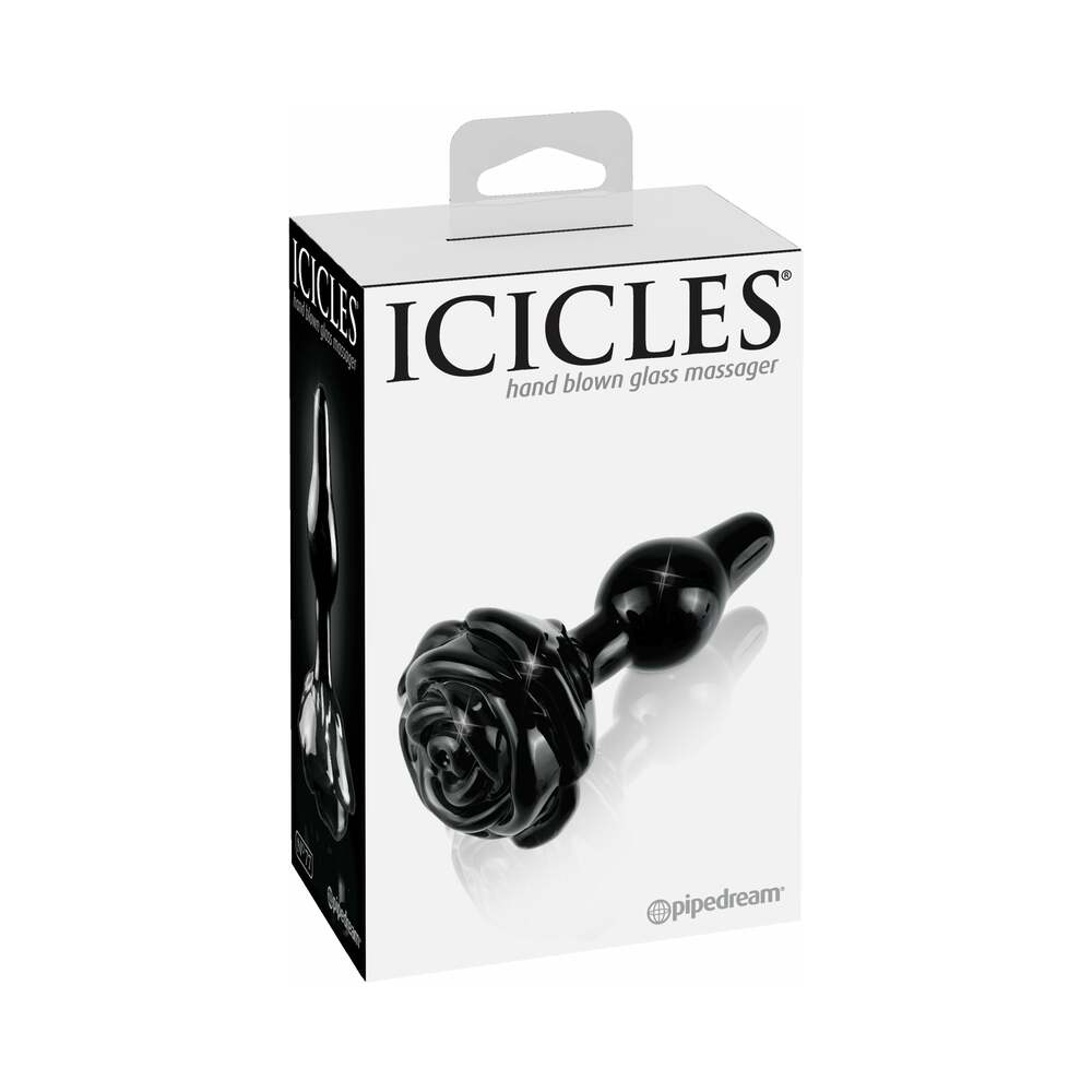 Pipedream Icicles No. 77 Glass Anal Plug With Rose Base Black 