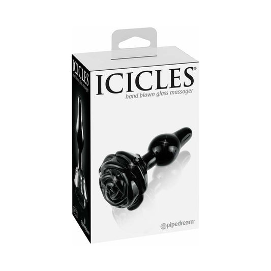 Pipedream Icicles No. 77 Glass Anal Plug With Rose Base Black 