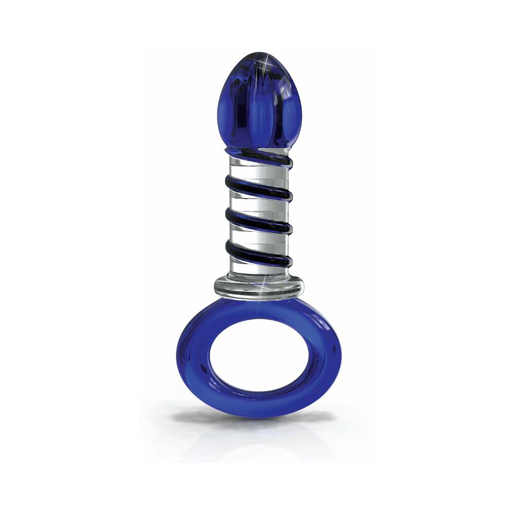 Pipedream Icicles No. 81 Glass Juicer Ribbed Dildo With Handle Blue 1