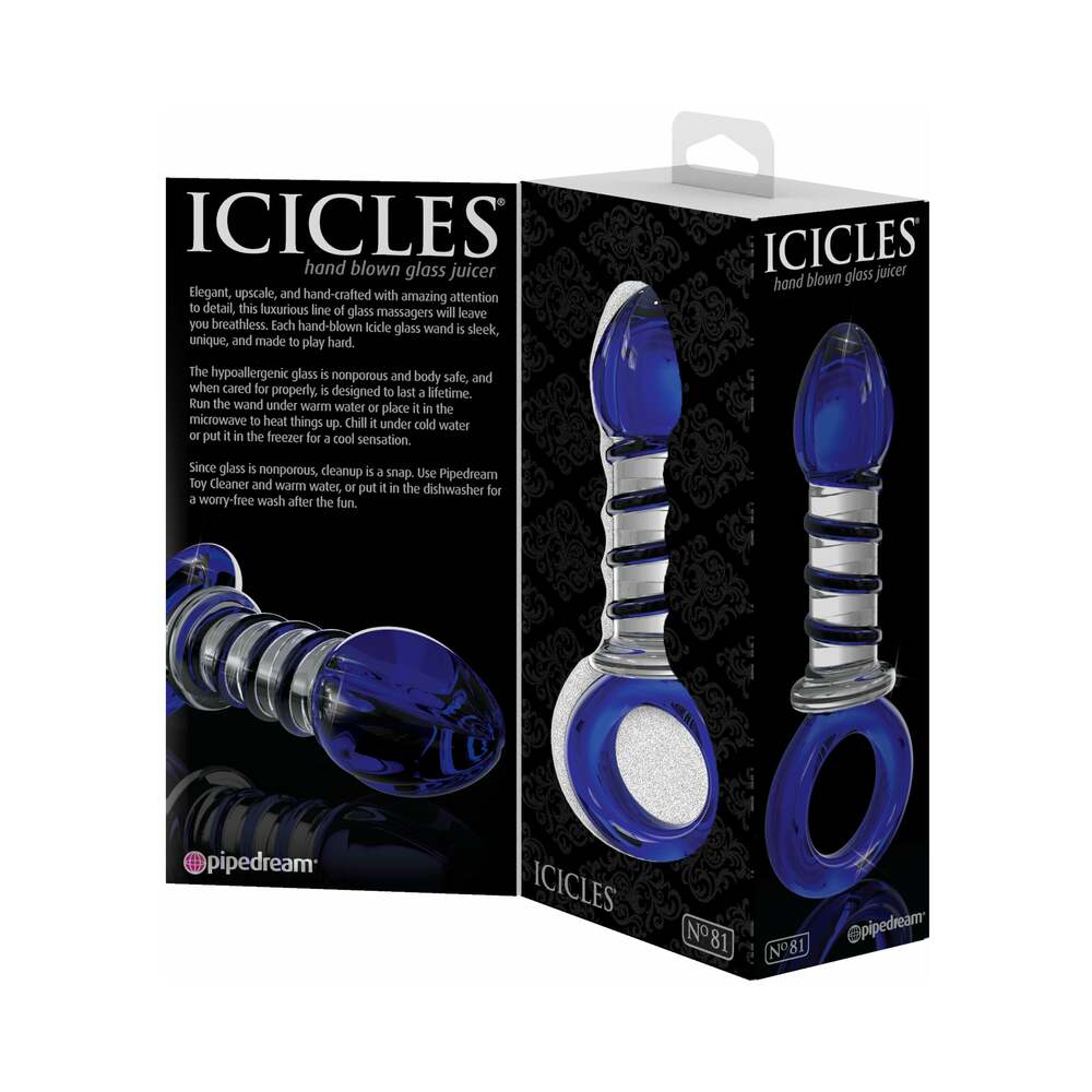Pipedream Icicles No. 81 Glass Juicer Ribbed Dildo With Handle Blue 2