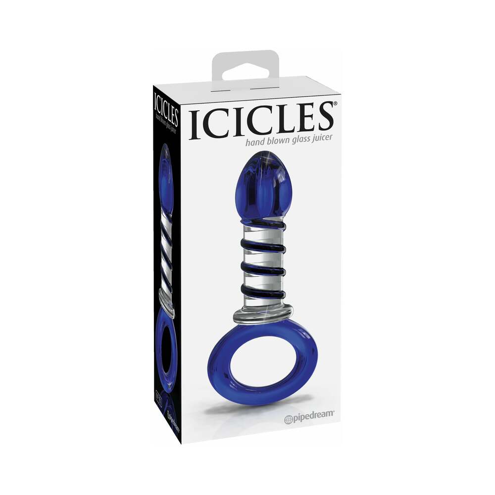 Pipedream Icicles No. 81 Glass Juicer Ribbed Dildo With Handle Blue 