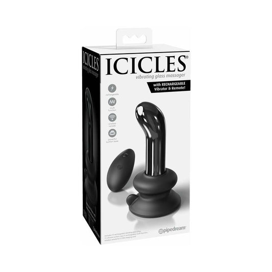 Pipedream Icicles No. 84 Vibrating Curved Glass Massager With Suction Cup Black 