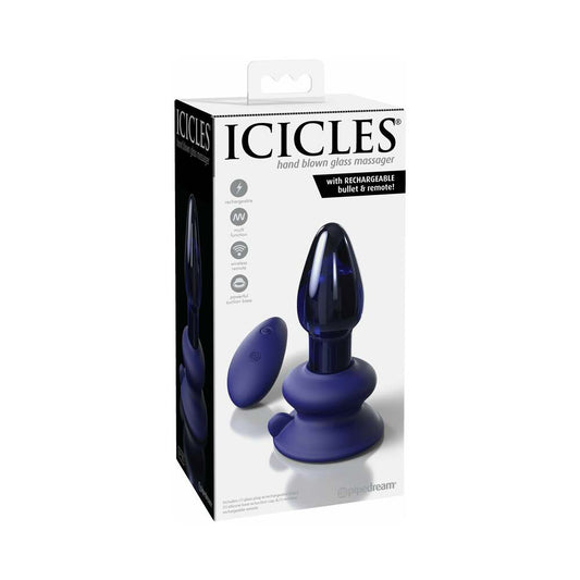 Pipedream Icicles No. 85 Rechargeable Remote-Controlled Vibrating Anal Plug With Suction Cup Blue 