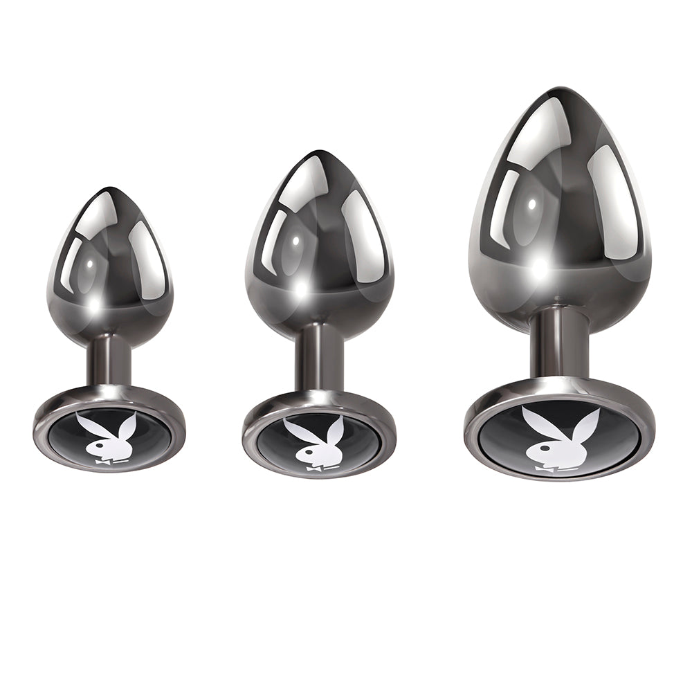 Playboy Pleasure 3 Ways 3-Piece Metal Anal Plug Set Hematite 2