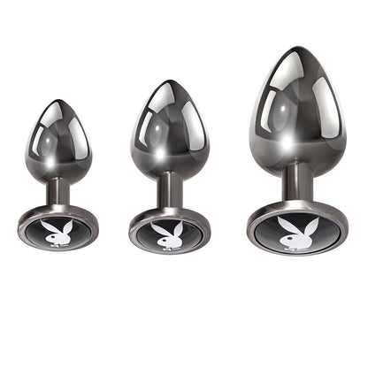 Playboy Pleasure 3 Ways 3-Piece Metal Anal Plug Set Hematite 2