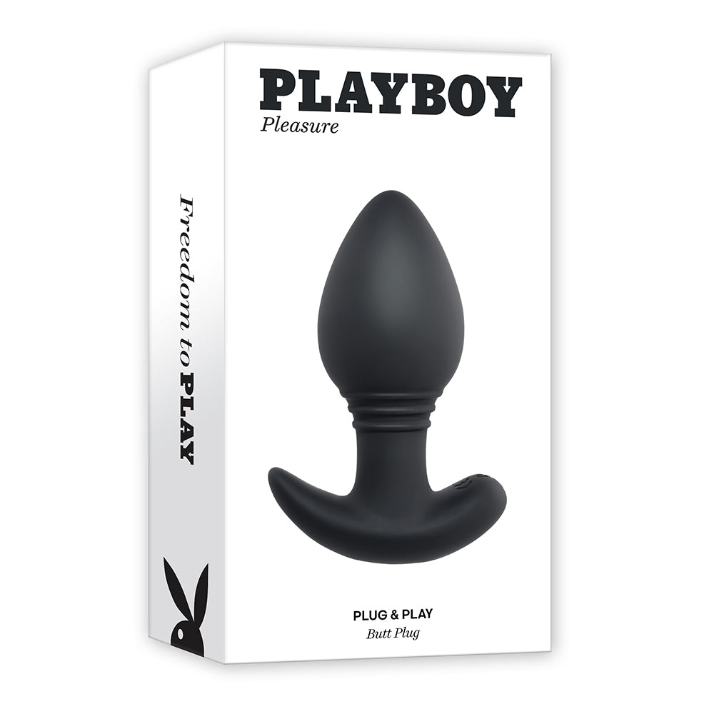 Playboy Plug & Play Rechargeable Remote Controlled Vibrating Silicone Anal Plug Navy 