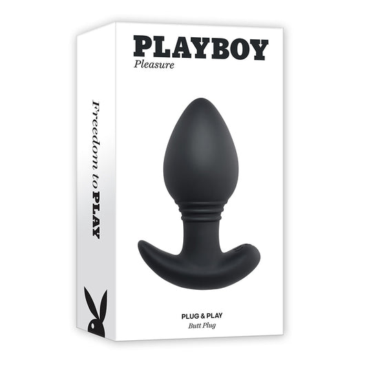 Playboy Plug & Play Rechargeable Remote Controlled Vibrating Silicone Anal Plug Navy 