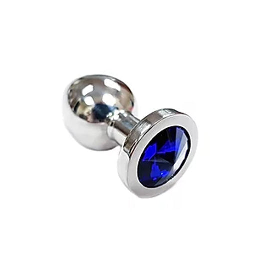 Rouge Garments Stainless Steel Smooth Small Butt Plug- Blue Crystal 