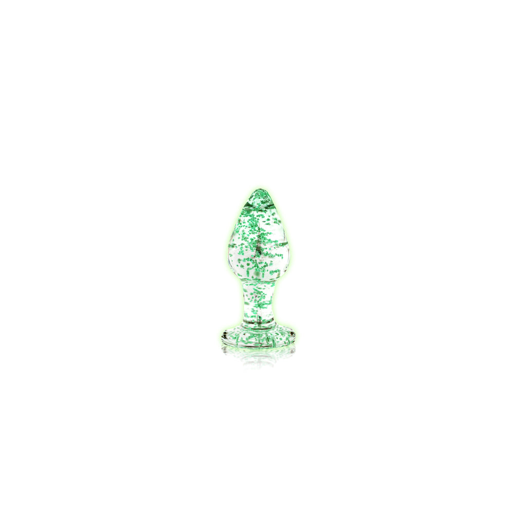 Shots Ouch! Glow in the Dark Glass Anal Plug Clear/Green 2