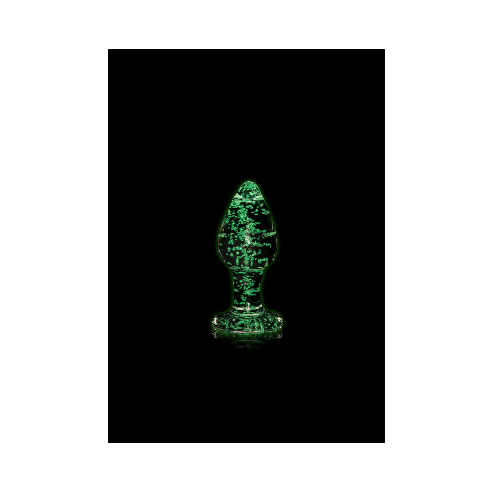 Shots Ouch! Glow in the Dark Glass Anal Plug Clear/Green 3