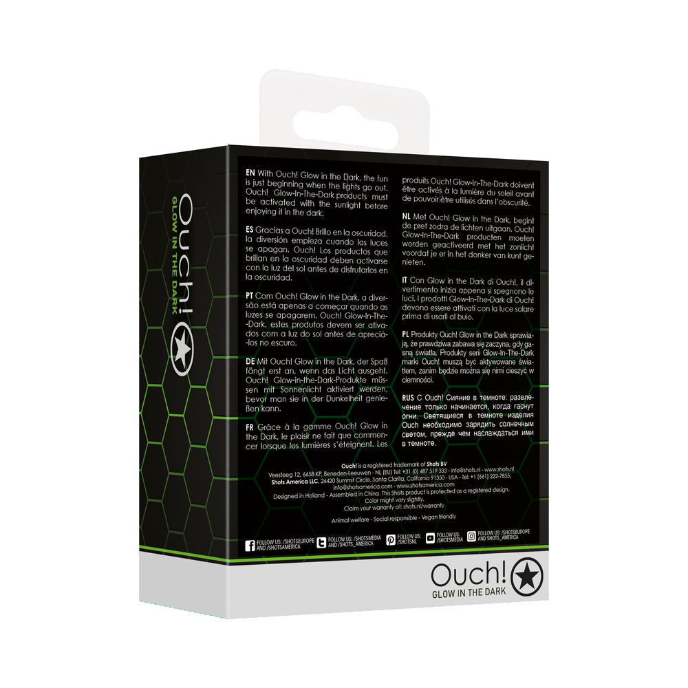 Shots Ouch! Glow in the Dark Glass Anal Plug Clear/Green 5