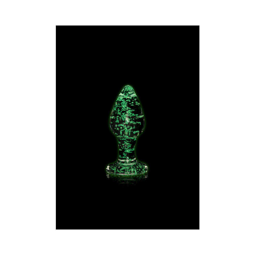 Shots Ouch! Glow in the Dark Glass Anal Plug Clear/Green 7