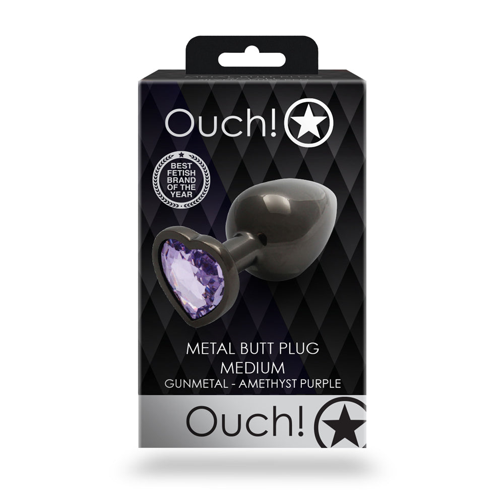 Shots Ouch! Heart Gem Butt Plug Gunmetal/Amethyst 16