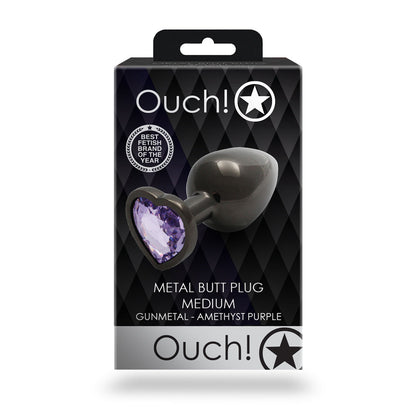 Shots Ouch! Heart Gem Butt Plug Gunmetal/Amethyst 16