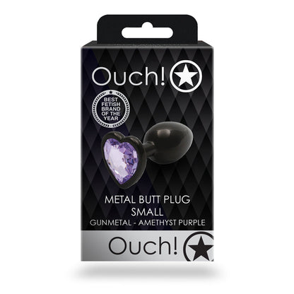 Shots Ouch! Heart Gem Butt Plug Gunmetal/Amethyst 8