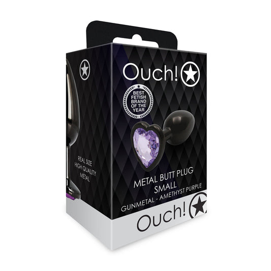 Shots Ouch! Heart Gem Butt Plug Gunmetal/Amethyst 