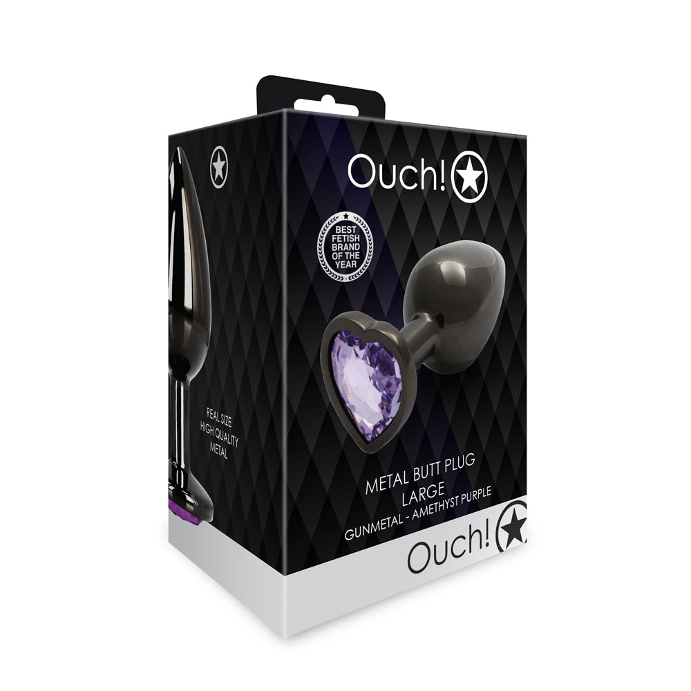 Shots Ouch! Heart Gem Butt Plug Large Gunmetal/Amethyst 