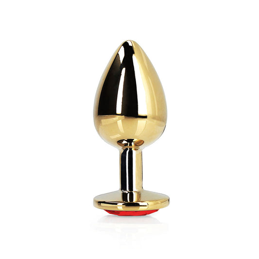 Shots Ouch! Heart Gem Butt Plug Medium Gold/Ruby Red 1