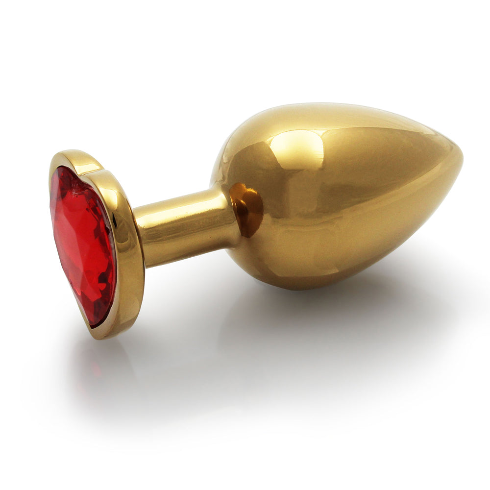 Shots Ouch! Heart Gem Butt Plug Medium Gold/Ruby Red 2