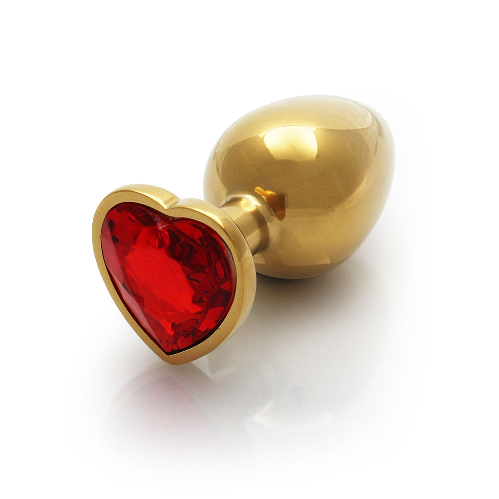 Shots Ouch! Heart Gem Butt Plug Medium Gold/Ruby Red 3