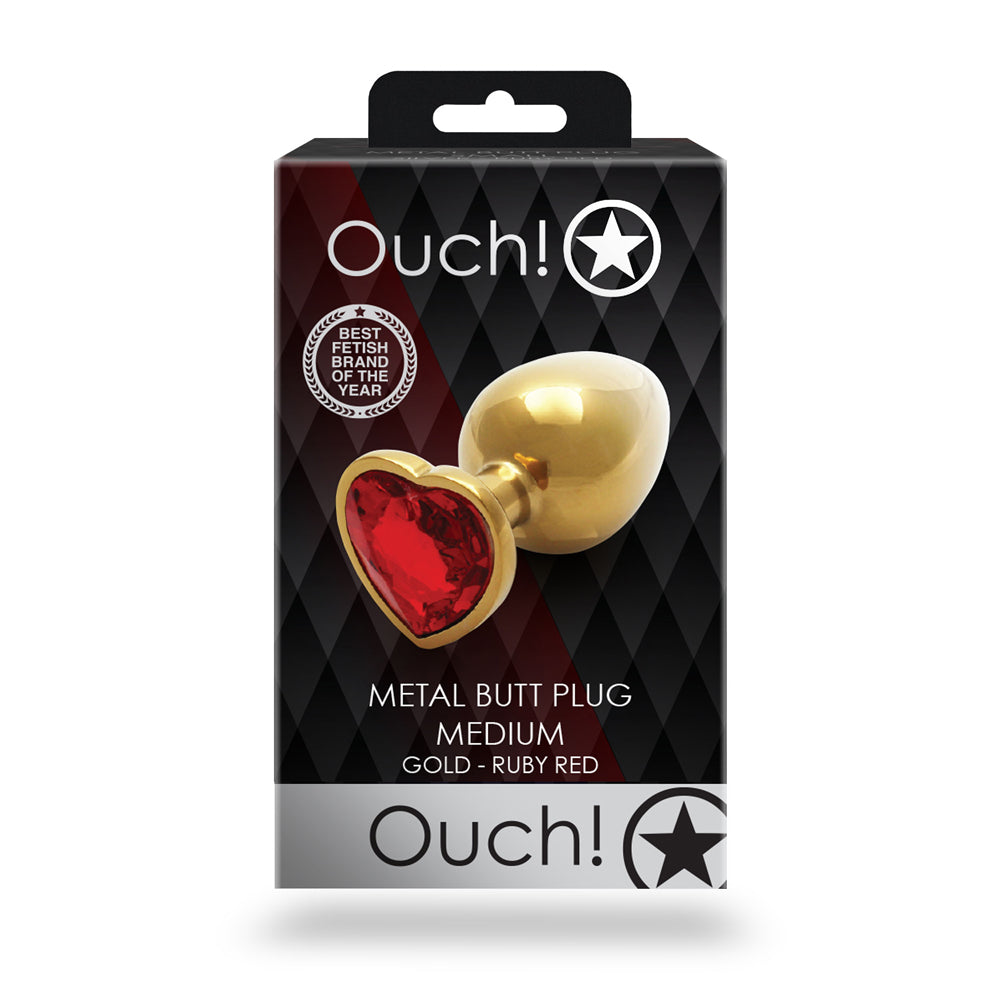 Shots Ouch! Heart Gem Butt Plug Medium Gold/Ruby Red 7