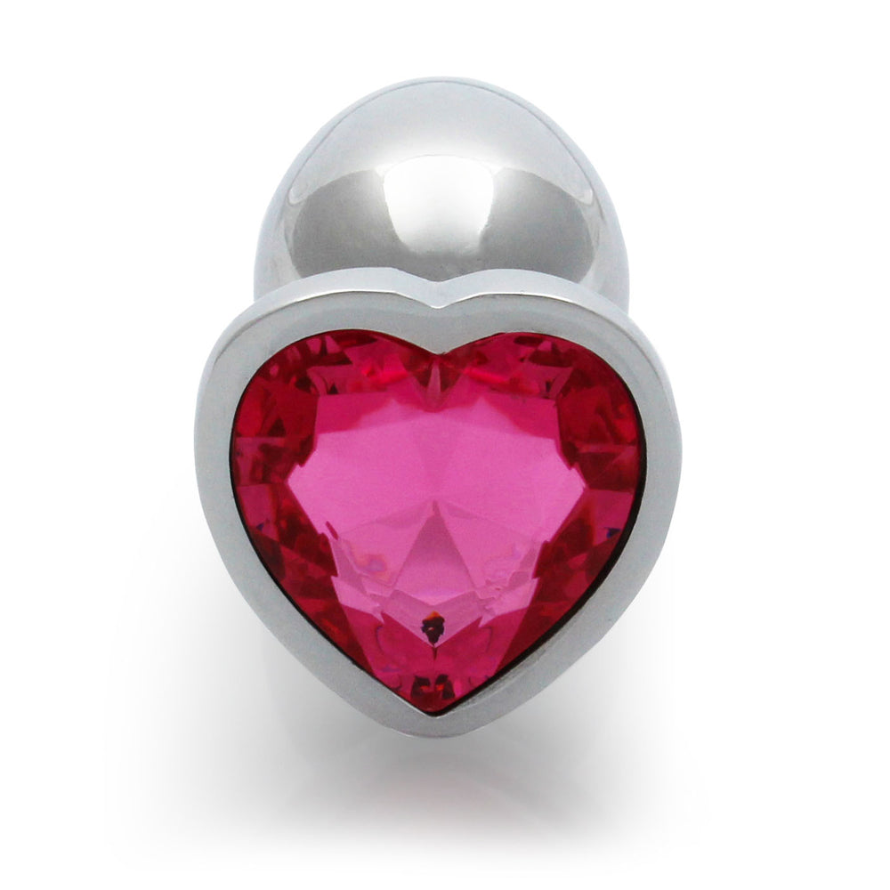 Shots Ouch! Heart Gem Butt Plug Small Silver/Rubellite Pink 5