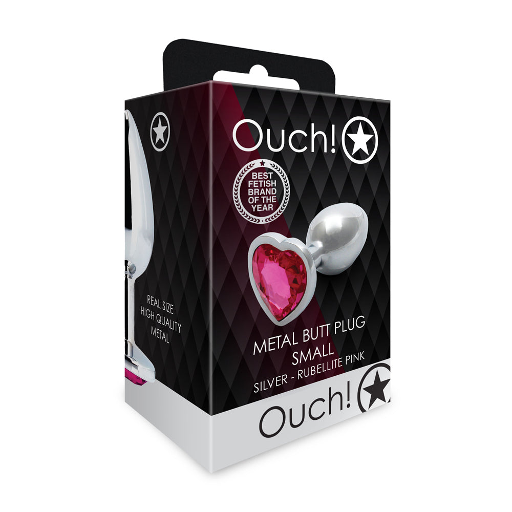 Shots Ouch! Heart Gem Butt Plug Small Silver/Rubellite Pink 
