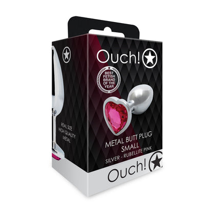 Shots Ouch! Heart Gem Butt Plug Small Silver/Rubellite Pink 