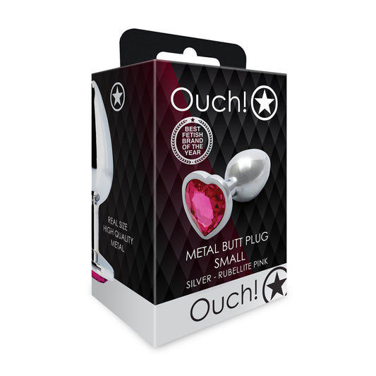 Shots Ouch! Heart Gem Butt Plug Small Silver/Rubellite Pink 