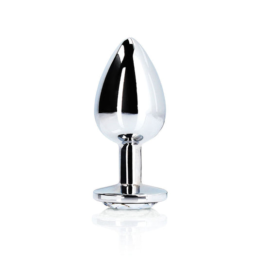 Shots Ouch! Round Gem Butt Plug Large Silver/Diamond 1