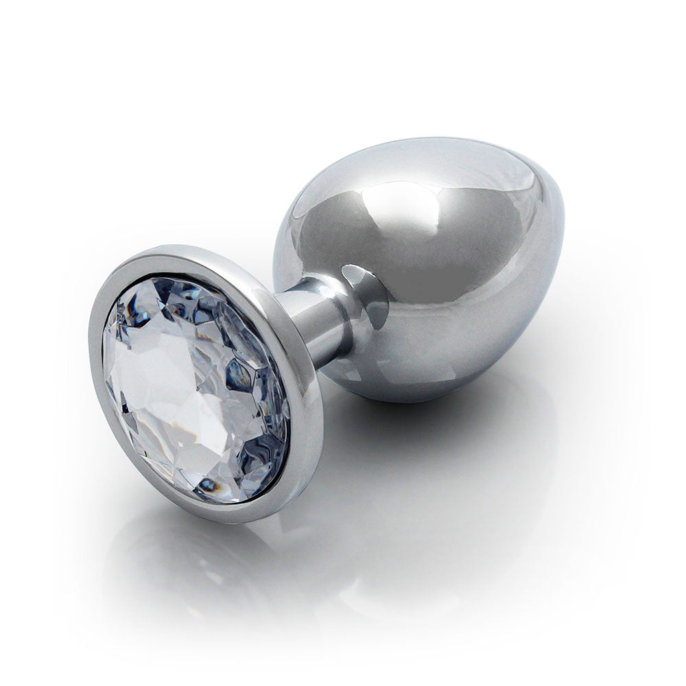 Shots Ouch! Round Gem Butt Plug Large Silver/Diamond 5