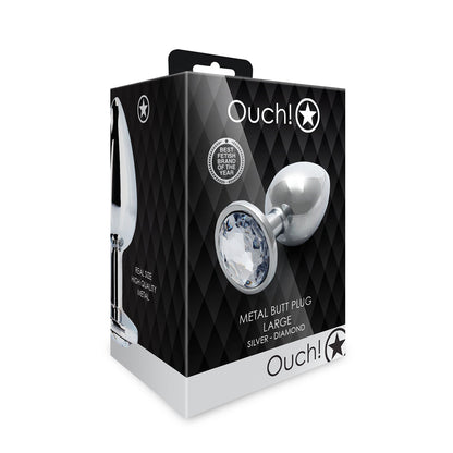 Shots Ouch! Round Gem Butt Plug Large Silver/Diamond 